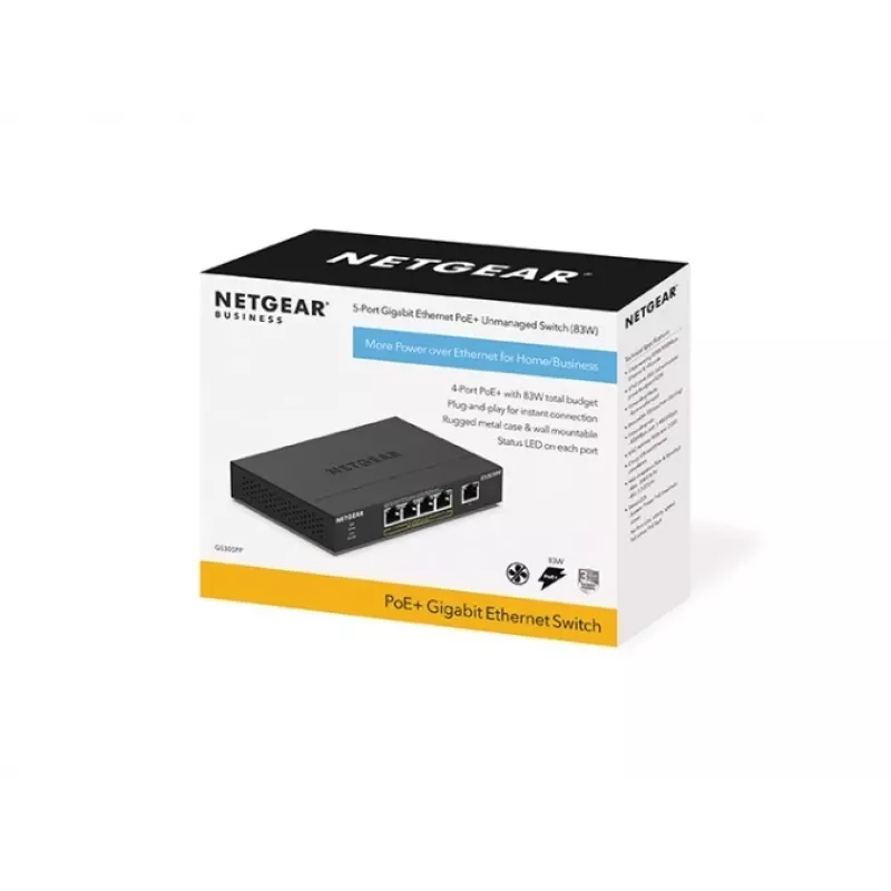 NETGEAR GS305PP Nenodrošināts Gigabitu Ethernet (10/100/1000) Slēdzis ar PoE atbalstu, Melns