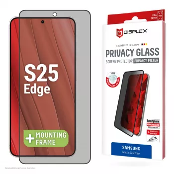 Displex Privātuma aizsargstikls (10H) Samsung Galaxy S25 Edge, Eco montāžas rāmis, privātuma filtrs
