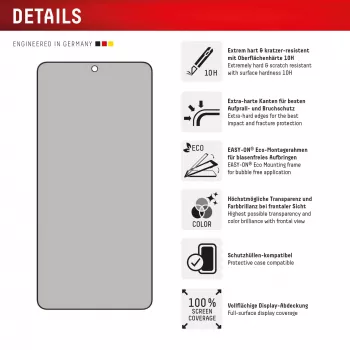 Displex Privātuma aizsargstikls (10H) Samsung Galaxy S25 Edge, Eco montāžas rāmis, privātuma filtrs
