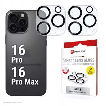 Displex Full Cover Kameras Stikls iPhone 16 Pro/16 Pro Max, 10H, Pilns Kameras Aizsargs, Ātrā Uzlikšana, 2-Pack