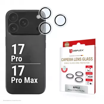 Displex Premium Camera Lens Glass iPhone 17 Pro/17 Pro Max Stikls, 10H, Atsevišķi Gredzeni, DLC, Caurspīdīgs, Quick Mount