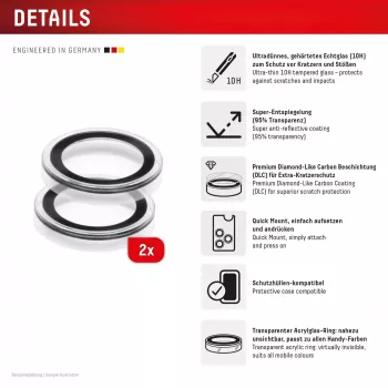 Displex Premium Camera Lens Glass, iPhone Air, 10H, DLC, caurspīdīgs, Quick Mount