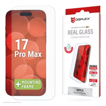 Displex ekrāna aizsargs (10H) Apple iPhone 17/17 Pro, EASY-ON® Eco montāžas rāmis, izturīgs pret skrāpējumiem