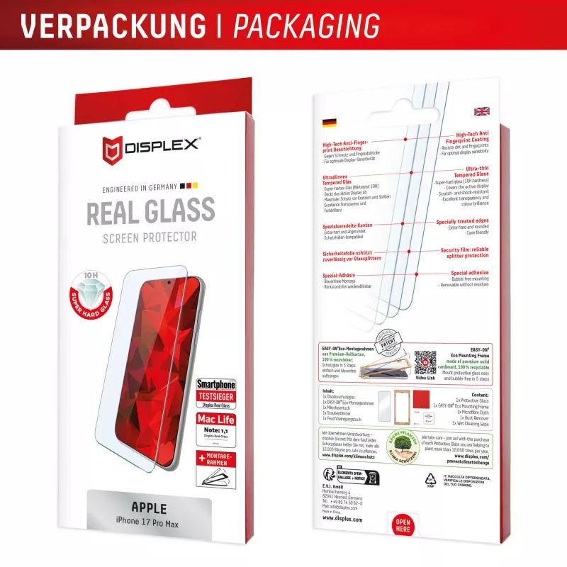 Displex Real Glass aizsargstikls Apple iPhone 17 Pro Max, 02157