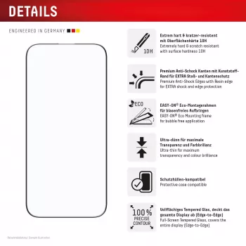 Displex Premium ekrāna aizsargs (Pilna pārklājuma, 10H) Apple iPhone Air, EASY-ON® Eco montāžas rāmis, pilns pārklājums