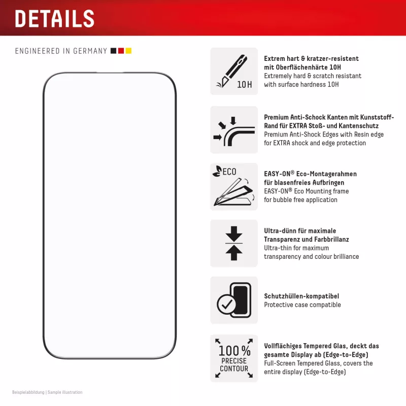 Displex Premium ekrāna aizsargs (Pilna pārklājuma, 10H) Apple iPhone Air, EASY-ON® Eco montāžas rāmis, pilns pārklājums