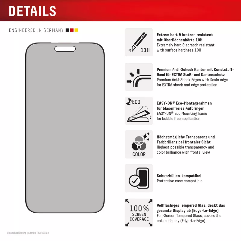 Displex Privātuma stikla aizsargs (10H) Apple iPhone 17 Pro Max, ar Eco montāžas rāmi, privātuma filtrs
