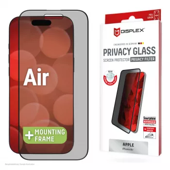 Displex Privātuma aizsargstikls (10H) Apple iPhone Air, ar Eco montāžas rāmi, privātuma filtrs
