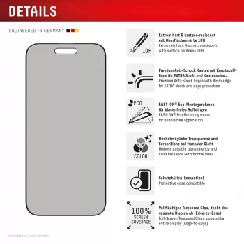 Displex Privātuma aizsargstikls (10H) Apple iPhone Air, ar Eco montāžas rāmi, privātuma filtrs