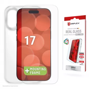 Displex ekrāna aizsargstikls + maciņš Apple iPhone 17, Eco montāžas rāmis, izturīgs pret skrāpējumiem