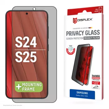 Displex Privātuma Ekrāna Aizsargs (10H) Samsung Galaxy S24/S25, Eco Montāžas Rāmis, Privātuma Filtrs