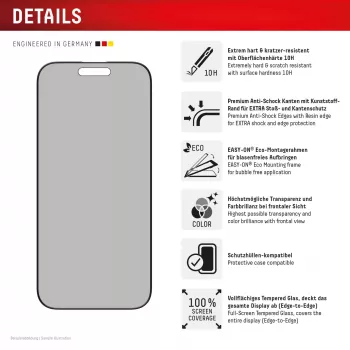 Displex Privātuma Ekrāna Aizsargstikls (10H) Apple iPhone 16 Pro Max, Eco Montāžas Rāmis, Privātuma Filtri