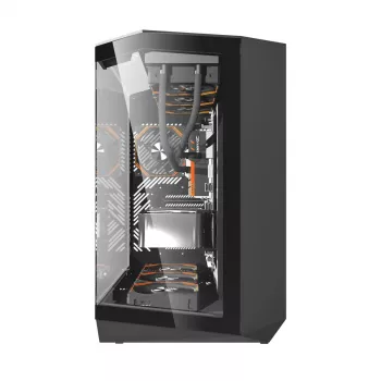 PC korpuss Darkflash DY470 Full Tower — Melns, SPCC, atbalsta ITX/ATX, HDD 3.5 collu/2.5 collu, 1x aizmugurējais 120 mm, 120 mm sānu ventilatori