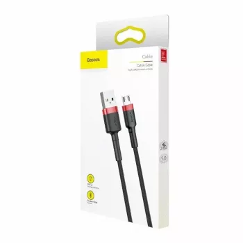 Baseus CAMKLF-B91 Neilona izturīgs datu un uzlādes kabelis CQ3.0 2.4A USB uz Micro USB 1m Melns-Sarkans