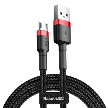 Baseus CAMKLF-B91 Neilona izturīgs datu un uzlādes kabelis CQ3.0 2.4A USB uz Micro USB 1m Melns-Sarkans
