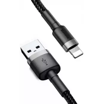 USB A uz Lightning kabelis Baseus Cafule (CALKLF-CG1) — neilona pīts, QC3.0 1.5A, 2 m, pelēks/melns