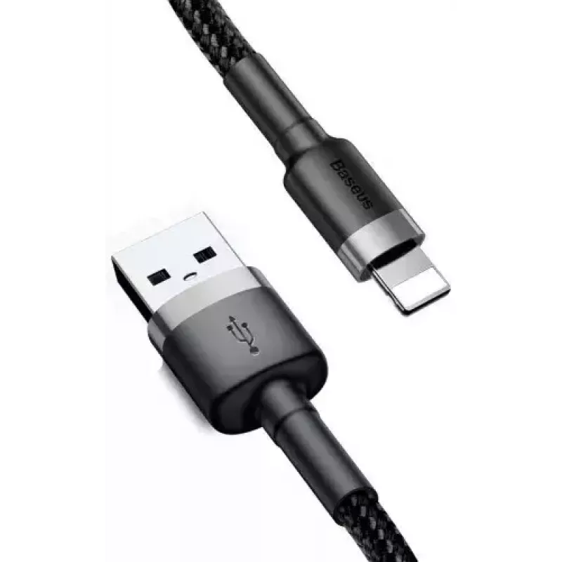 USB A uz Lightning kabelis Baseus Cafule (CALKLF-CG1) — neilona pīts, QC3.0 1.5A, 2 m, pelēks/melns