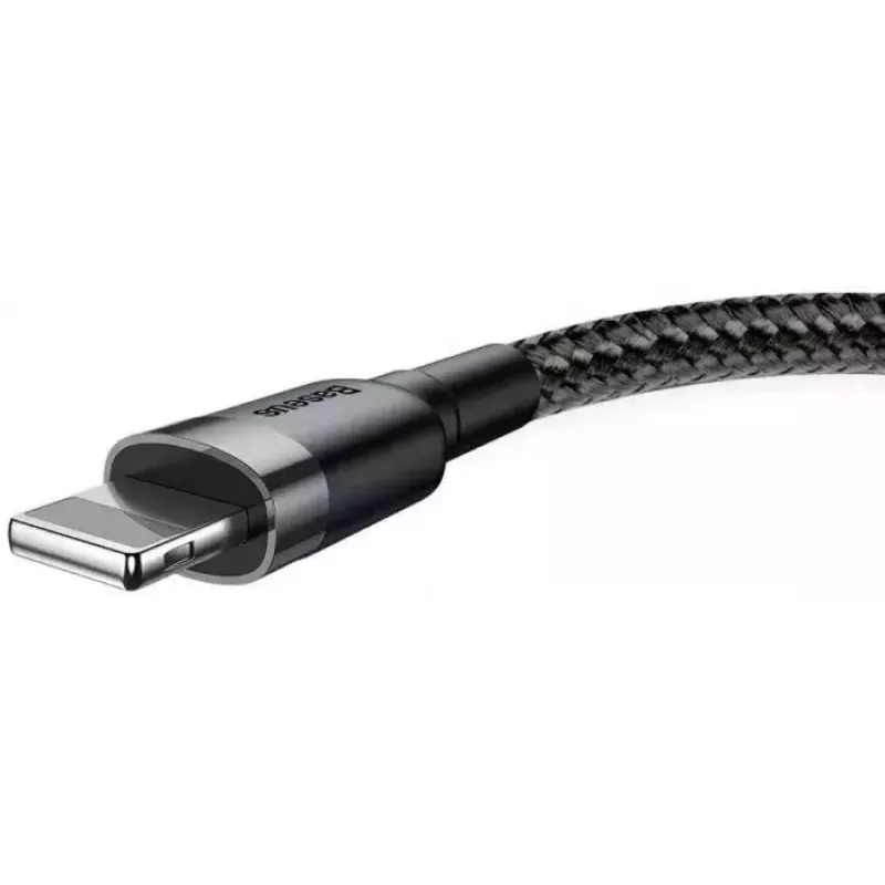 USB A uz Lightning kabelis Baseus Cafule (CALKLF-CG1) — neilona pīts, QC3.0 1.5A, 2 m, pelēks/melns