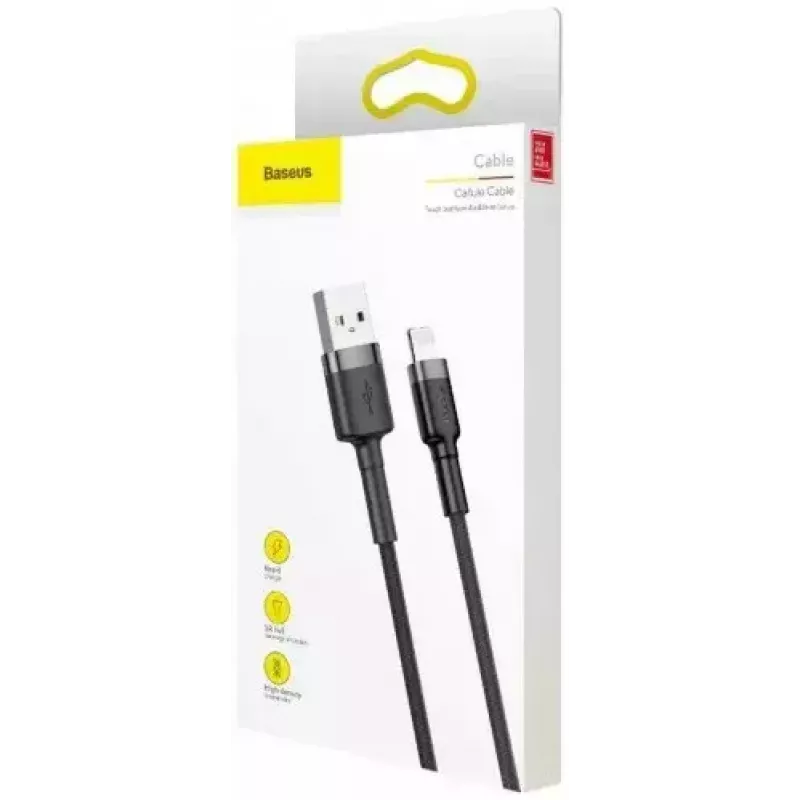 USB A uz Lightning kabelis Baseus Cafule (CALKLF-CG1) — neilona pīts, QC3.0 1.5A, 2 m, pelēks/melns
