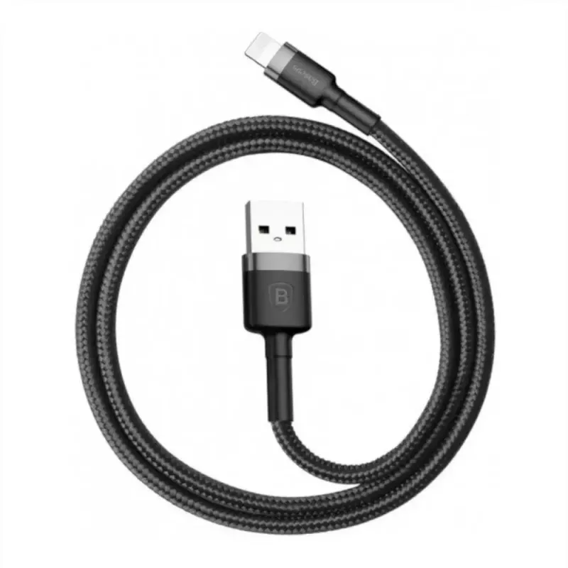USB A uz Lightning kabelis Baseus Cafule (CALKLF-CG1) — neilona pīts, QC3.0 1.5A, 2 m, pelēks/melns