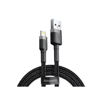 USB A uz Lightning kabelis Baseus Cafule (CALKLF-CG1) — neilona pīts, QC3.0 1.5A, 2 m, pelēks/melns