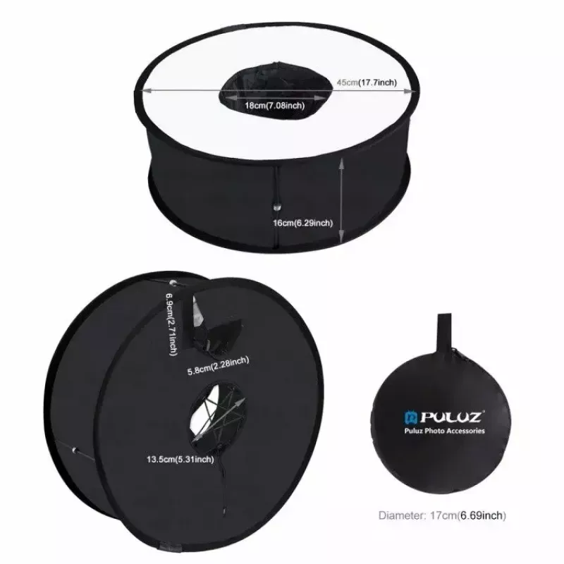 Softbox difuzors Puluz PU5145 45 cm apaļš salokāms viegls fotogrāfijas apgaismojumam