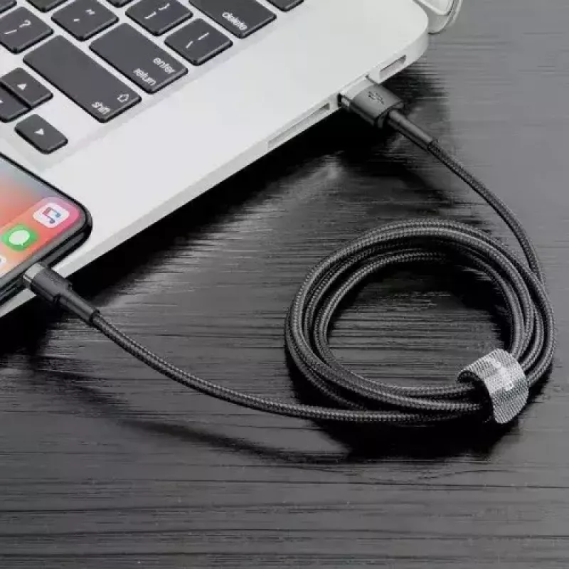 Baseus CALKLF-AG1 Nylon uzlādes un datu kabelis USB-C QC3.0 2.4A uz Lightning 0.5m melns, pelēks