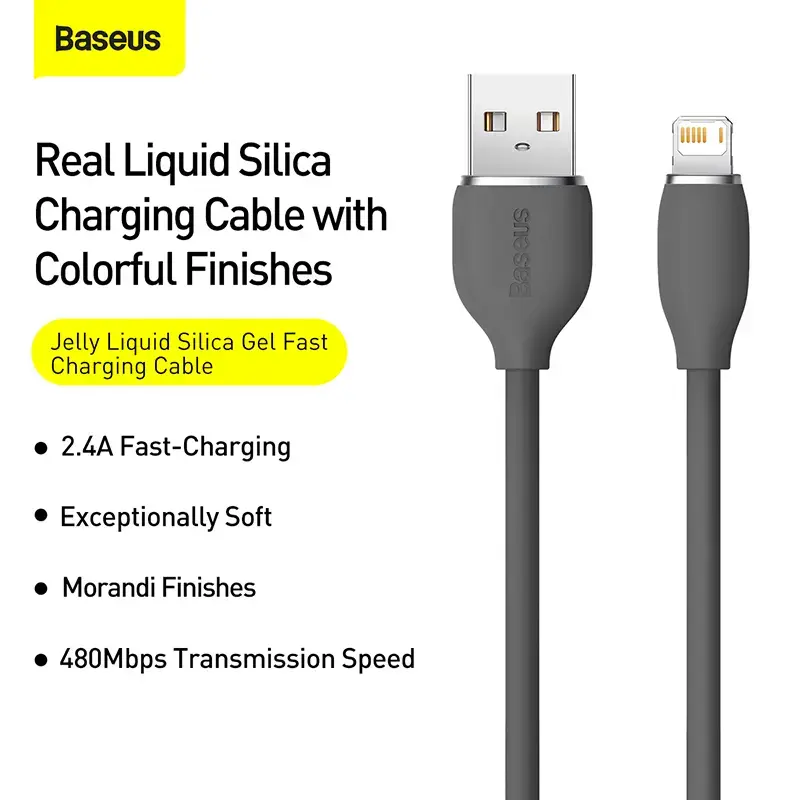 USB 2.0 datu kabelis Baseus Jelly Lightning uz USB-A 1,2 m, Melns