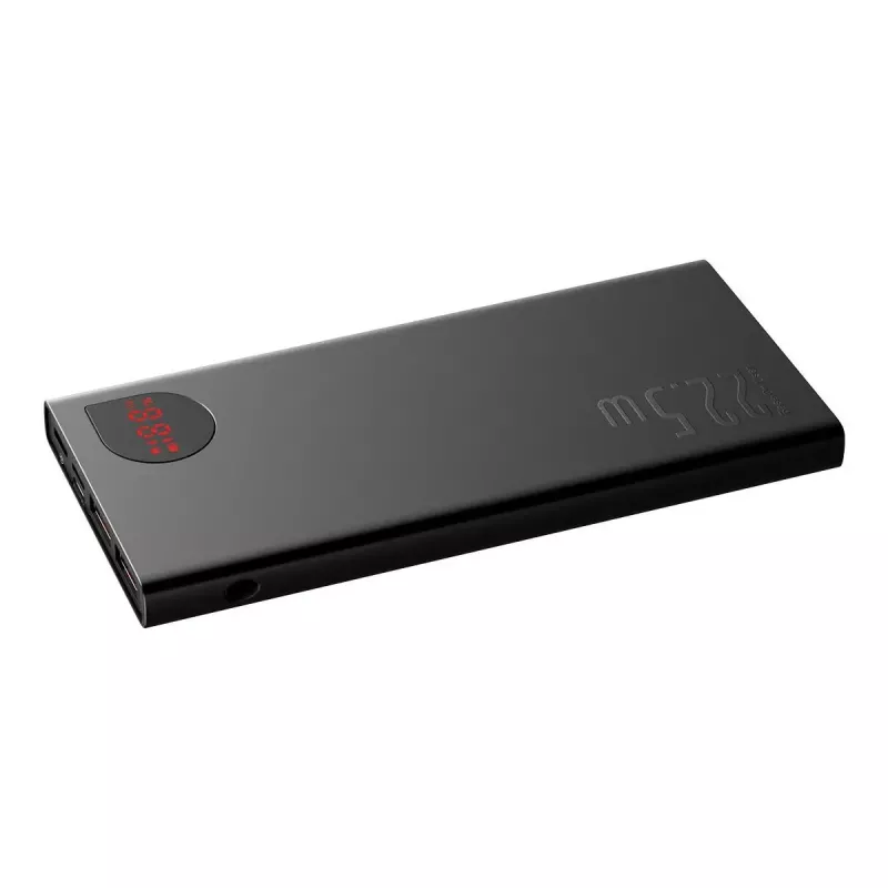 Baseus Adaman Metal power bank, Litija-jonu 10000mAh, 2xUSB, USB-C, Lightning, MicroUSB 22,5W (Melns)