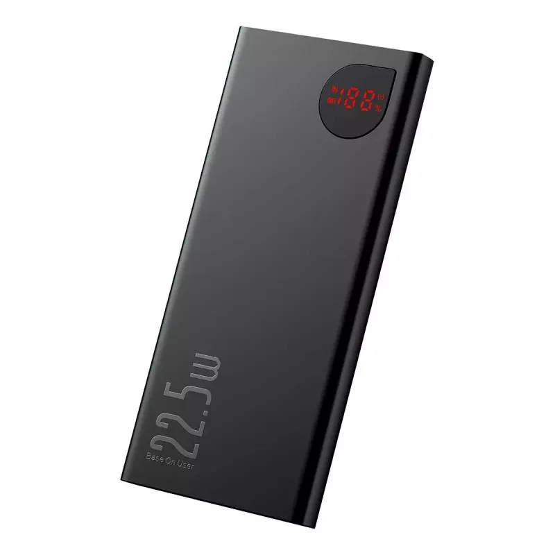 Baseus Adaman Metal power bank, Litija-jonu 10000mAh, 2xUSB, USB-C, Lightning, MicroUSB 22,5W (Melns)