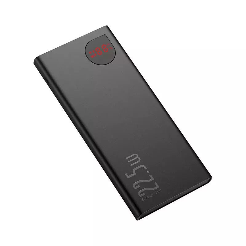 Baseus Adaman Metal power bank, Litija-jonu 10000mAh, 2xUSB, USB-C, Lightning, MicroUSB 22,5W (Melns)