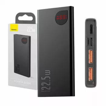 Baseus Adaman Metal power bank, Litija-jonu 10000mAh, 2xUSB, USB-C, Lightning, MicroUSB 22,5W (Melns)