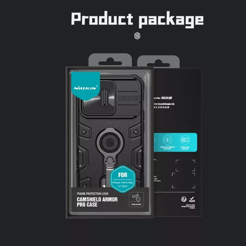 Telefona maciņš Nillkin CamShield Armor Pro iPhone 14 Pro Max, melns, izturīgs dizains