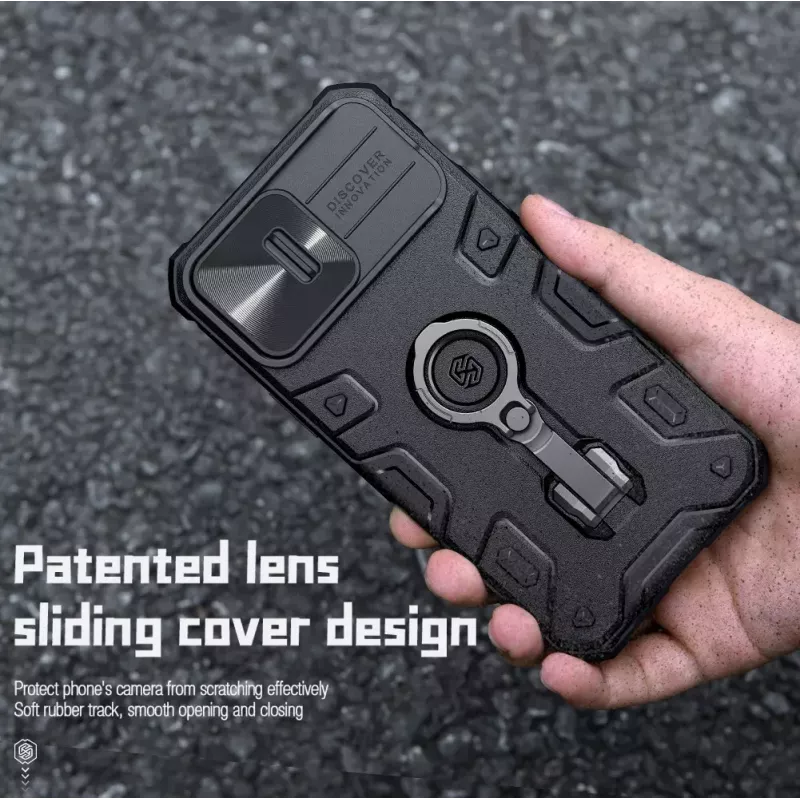 Telefona maciņš Nillkin CamShield Armor Pro iPhone 14 Pro Max, melns, izturīgs dizains