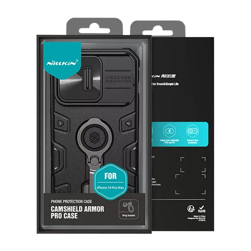 Telefona maciņš Nillkin CamShield Armor Pro iPhone 14 Pro Max, melns, izturīgs dizains