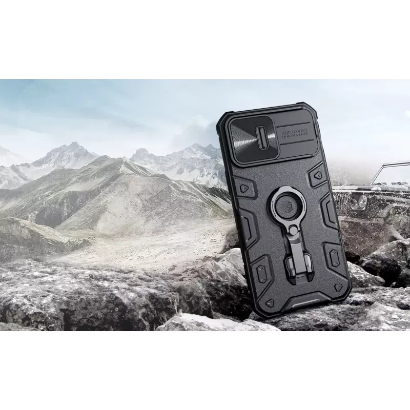 Telefona maciņš Nillkin CamShield Armor Pro iPhone 14 Pro Max, melns, izturīgs dizains