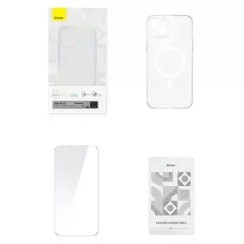 Vāciņš Baseus Magnetic Crystal Clear iPhone 13, caurspīdīgs, ar rūdīta stikla ekrāna aizsargu