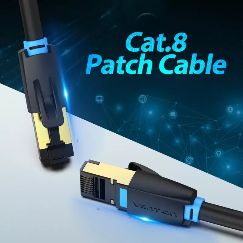 Vention Cat.8 S/FTP vītais vads 1 m Melns RJ-45 zeltīts