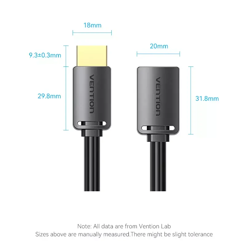 Vention AHCBI HDMI-A spraudnis–HDMI-A ligzda pagarinātājs, 3 m, 4K@60Hz, PVC, melns
