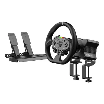 Moza Racing R5 komplekts, stūre + pedāļi, PC, vads, melns, alumīnijs, āda, tērauds, alumīnijs, āda