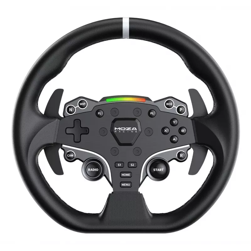 Moza Racing R5 komplekts, stūre + pedāļi, PC, vads, melns, alumīnijs, āda, tērauds, alumīnijs, āda