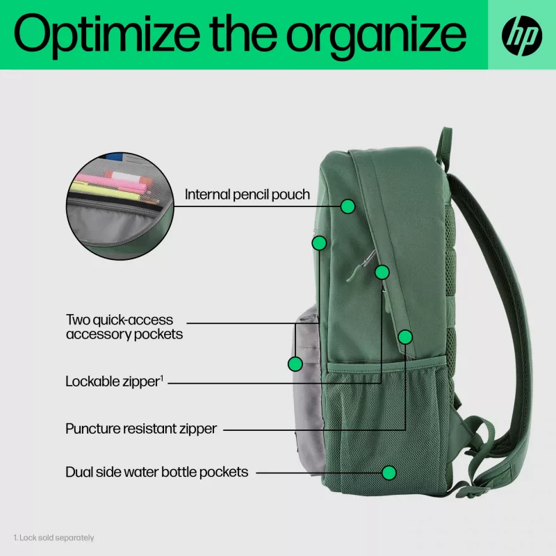 Pieejamā mugursoma HP Campus Green Backpack Green Grey Polyester