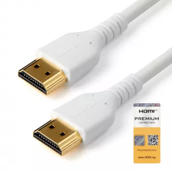 StarTech.com 1m plāns HDMI 2.0 kabelis, elastīgs Premium sertificēts HDMI vads ar Ethernet, UHD 4K 60Hz HDR10, izturīgs aramīda šķiedras dizains ar TPE apvalku, balts
