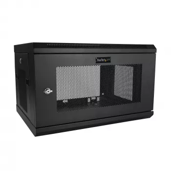 StarTech.com 2-Post 6U sienas montāžas tīkla skapis ar 1U plauktu, 19 collu sienas servera statīvs datu/tīkla/AV/elektronikas/datoru aprīkojumam, mazs ventilējams skapis