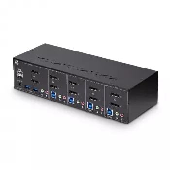 StarTech.com 4-Portu Divu Monitoru DisplayPort KVM Slēdzis, 4K 60Hz, 2x USB 5Gbps Huba Porti, 2x USB 2.0 HID Porti, Karstā taustiņa un Pogas Pārslēgšana, TAA Atbilstošs - 3.5mm Audio, HDCP