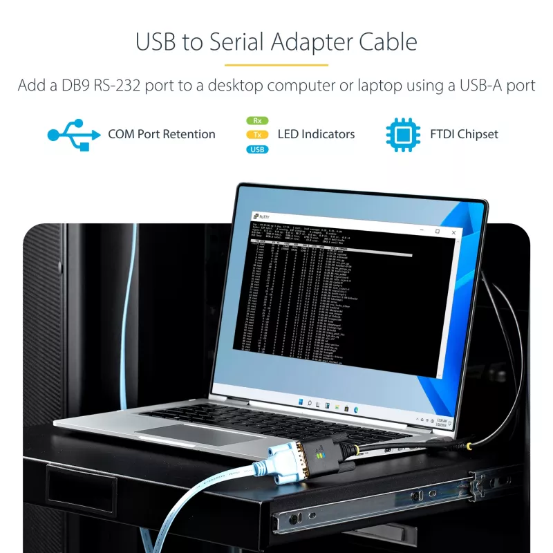StarTech.com USB uz Serialo kabelis 1m, USB-A uz DB9 RS232, FTDI, ESD aizsardzība