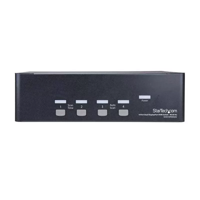 StarTech.com 4 portu Dual DisplayPort KVM slēdzis - 4K 60Hz, 3840 x 2160 pikseļi, 4K Ultra HD, montāžai statīvā, 18 W, 2U, Melns