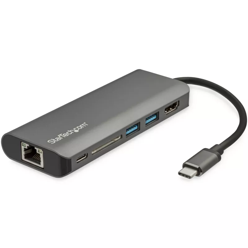 StarTech.com USB-C daudzportu adapteris - USB-C ceļojumu doks ar 4K HDMI, 3x USB 3.0 centrmezgls, SD/SDHC, GbE, 60W PD 3.0 caurlaide - USB Type-C/Thunderbolt 3 - aizstāj DKT30CSDHPD