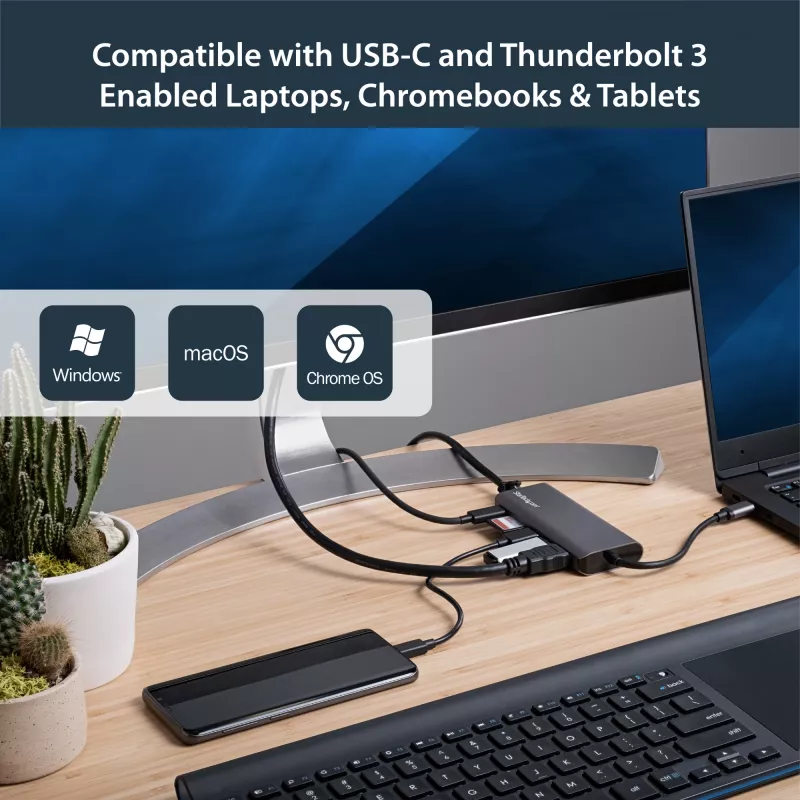 StarTech.com USB-C daudzportu adapteris - USB-C ceļojumu doks ar 4K HDMI, 3x USB 3.0 centrmezgls, SD/SDHC, GbE, 60W PD 3.0 caurlaide - USB Type-C/Thunderbolt 3 - aizstāj DKT30CSDHPD
