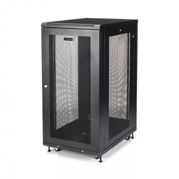 StarTech.com 4-Post 24U Server Rack Cabinet, bloķējams 19 collu datu skapis serveriem, AV un IT aprīkojumam, ar riteņiem un regulējamām montāžas sliedēm